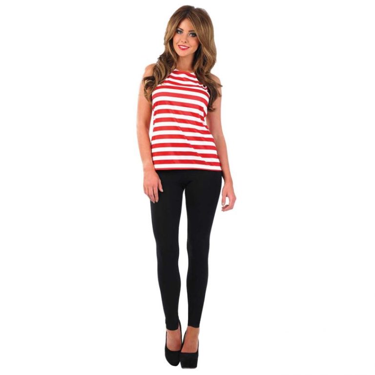 Wally Redwhite Striped Top Ladies Fancy Dress Costume 