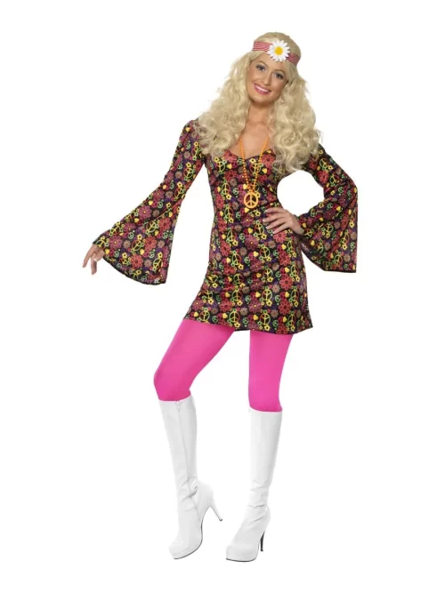 Ladies Groovy Hippie Costume Hippy 60s 70s Womens Fancy Dress
