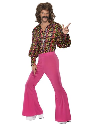 Mens 1970s Costume Disco Ruffle Shirt and Flares Fancy Dress 1960s