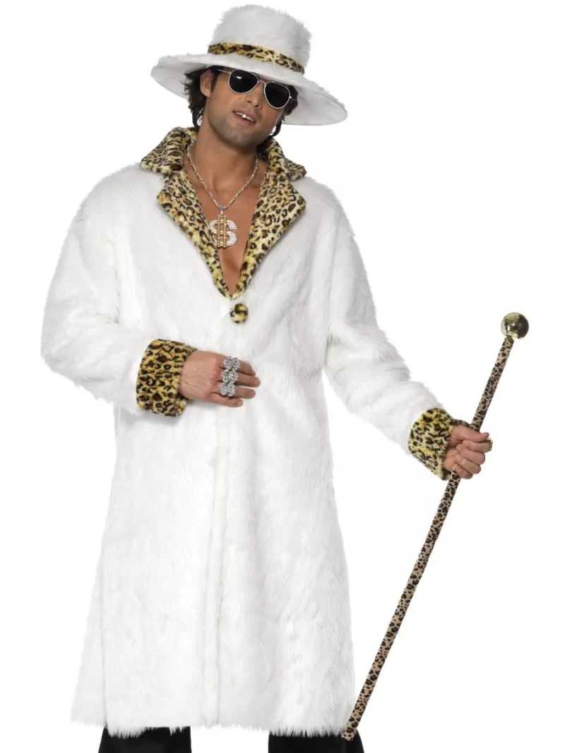 Pimp Daddy White/Leopard Print Men's Fancy Dress Costume
