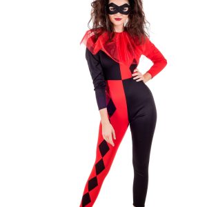 Ladies Black And White Harlequin Clown Fancy Dress Halloween Costume Tights