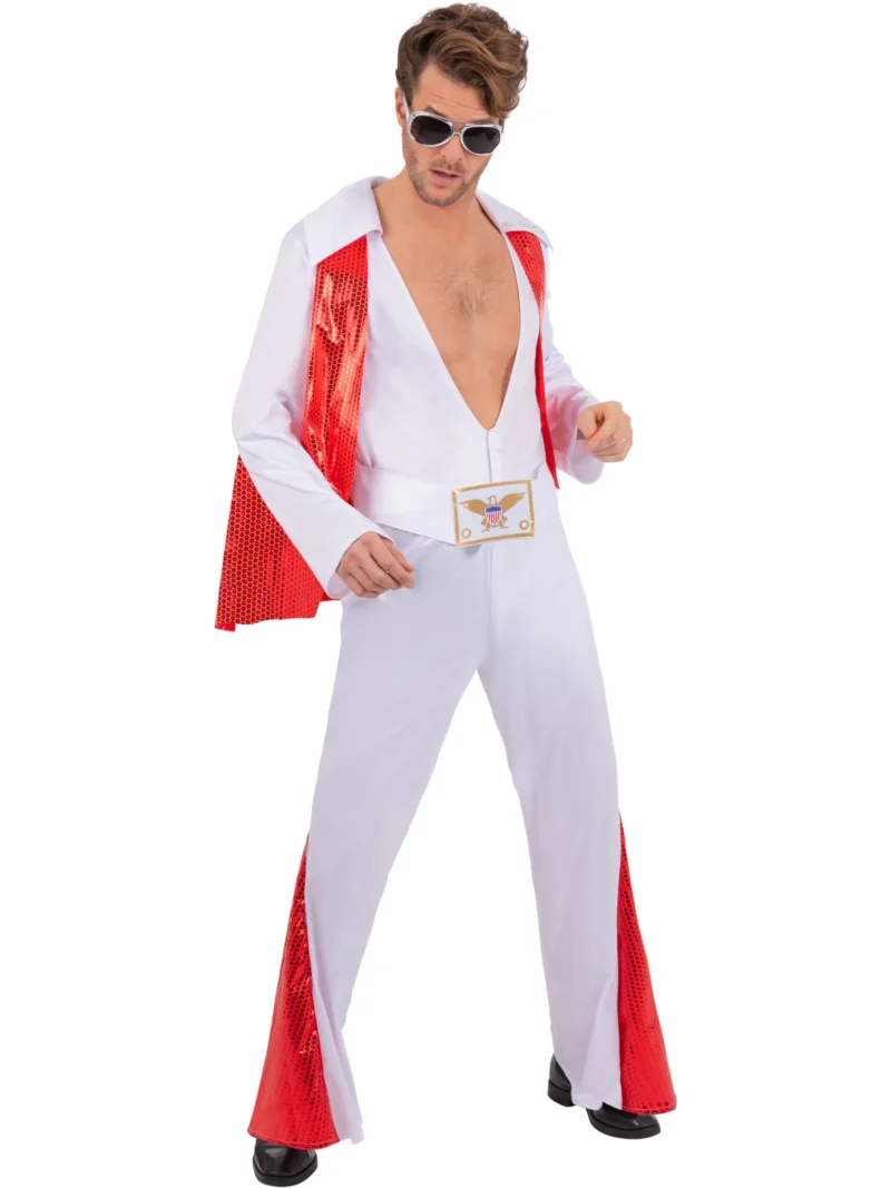 Elvis White Jumpsuit Mens Fancy Dress Costume