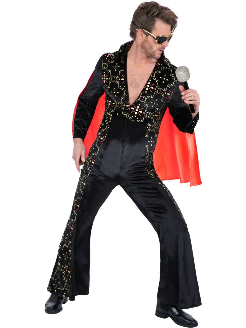 Elvis Black Rhinestone Mens Fancy Dress Costume - Image 2