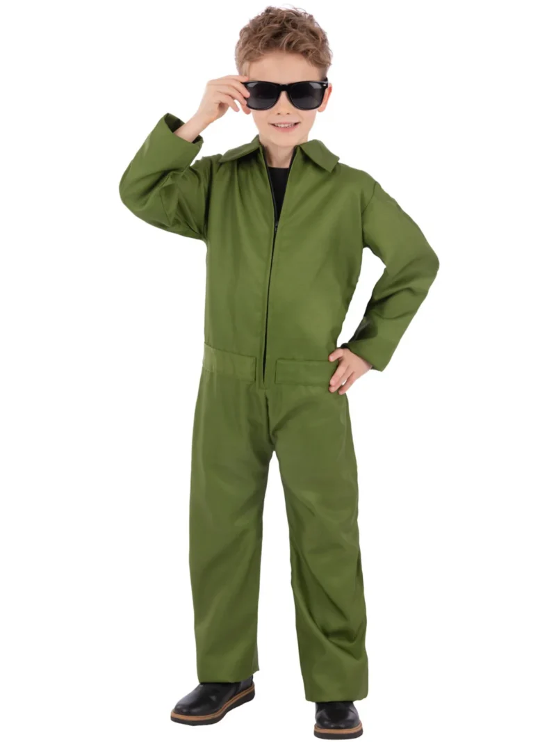 Green Boiler Suit Aviator/Horror Unisex Childrens Fancy Dress Costume - Image 2